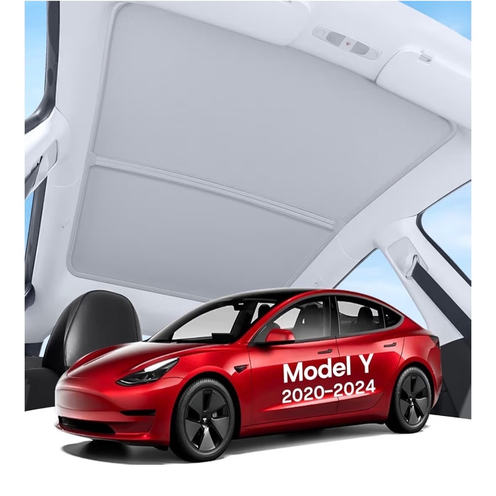 Topfit Tesla Model Y Sunshade Ice Crystal Silver Roof Glass UV Blocker Set